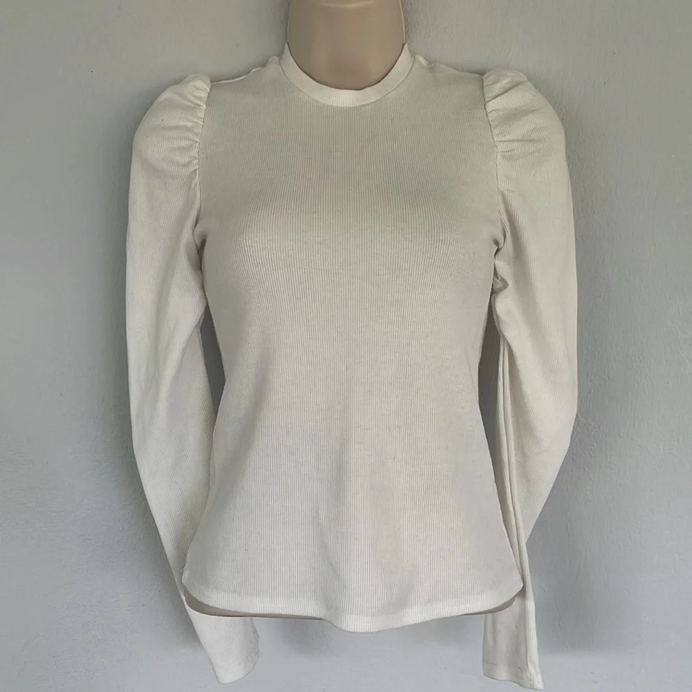 SHEIN girl’s white ribbed puff shoulder long sleeve top size 11/12